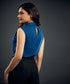 Blue Cowl High Neck Satin Top